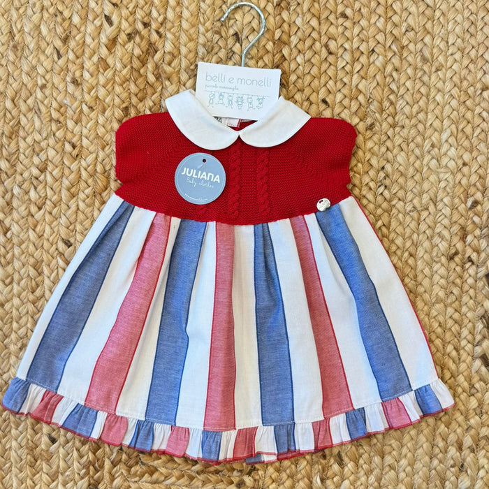 vestitino neonata righe rosse blu con corpetto rosso